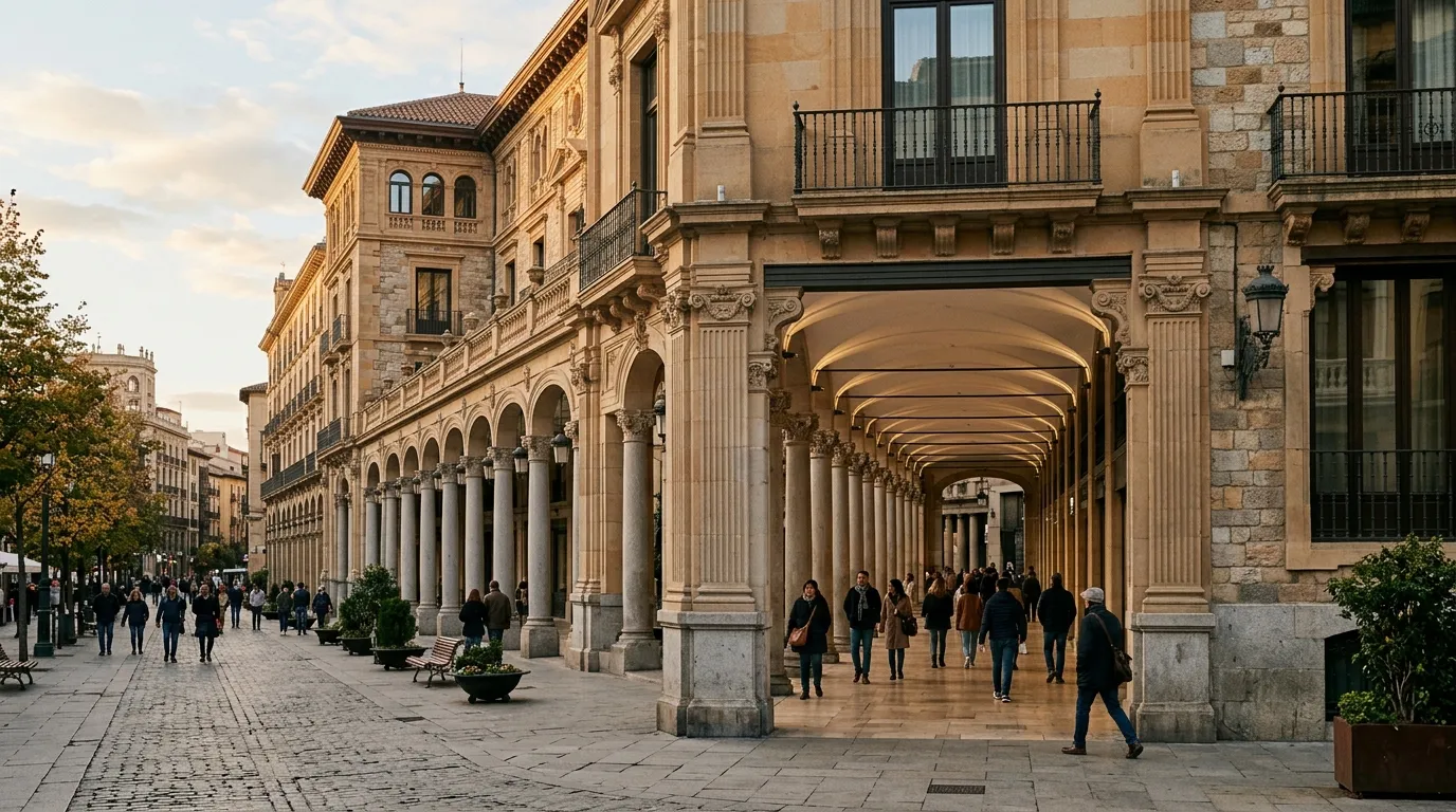 Binaların zemin katında yaya geçişini sağlayan kolonlu ve üstü kapalı arkat mimarisi.