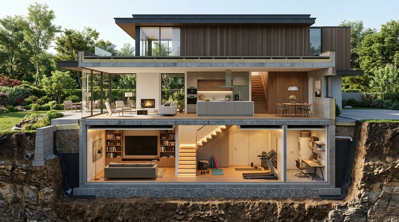 Binaların zemin katının altında kalan ve toprakla temas eden bodrum kat kesiti.