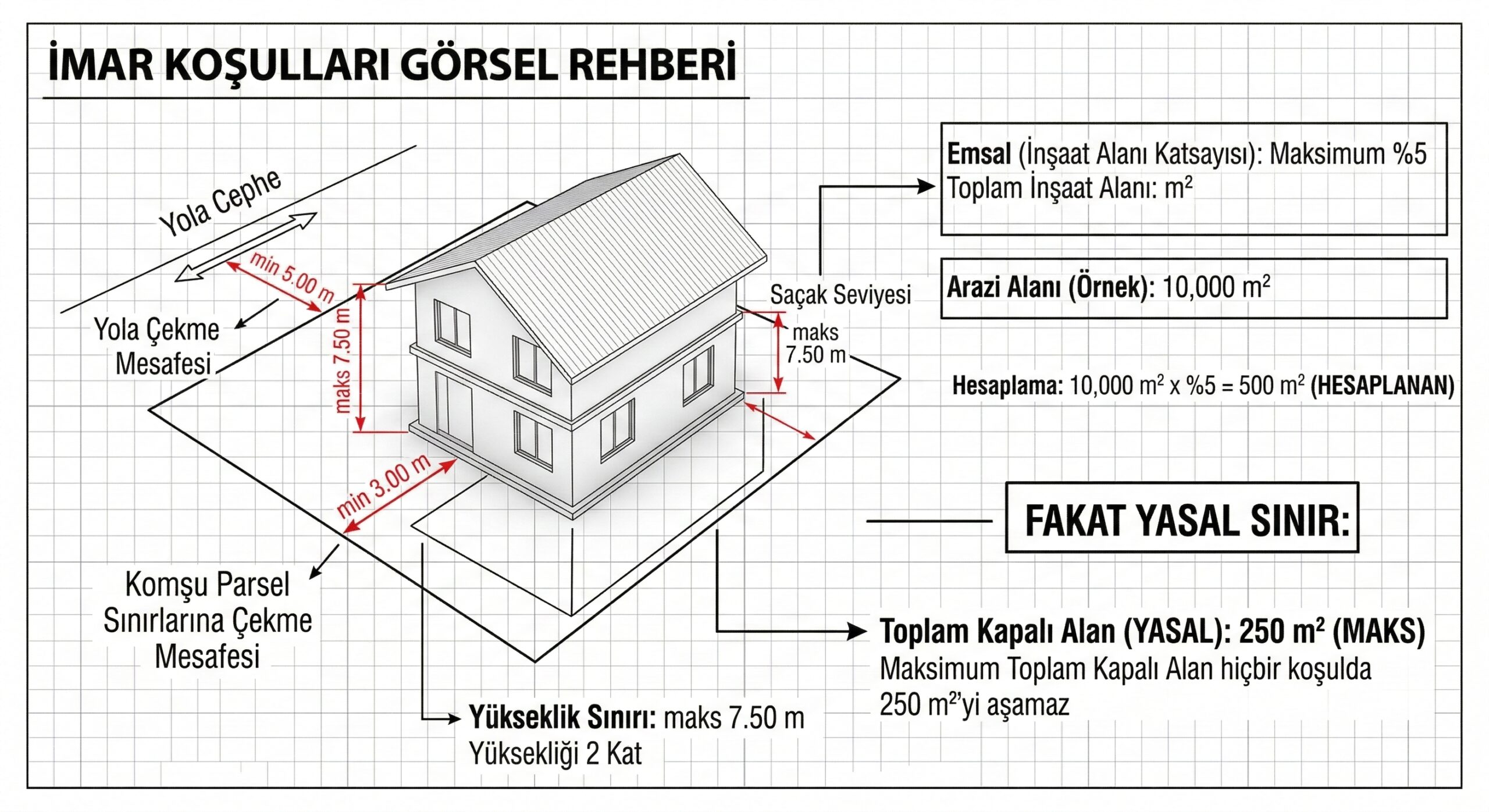 Bağ evi ve bungalov inşaat alanı sınırları kroki ile kadastral yol cephesi
