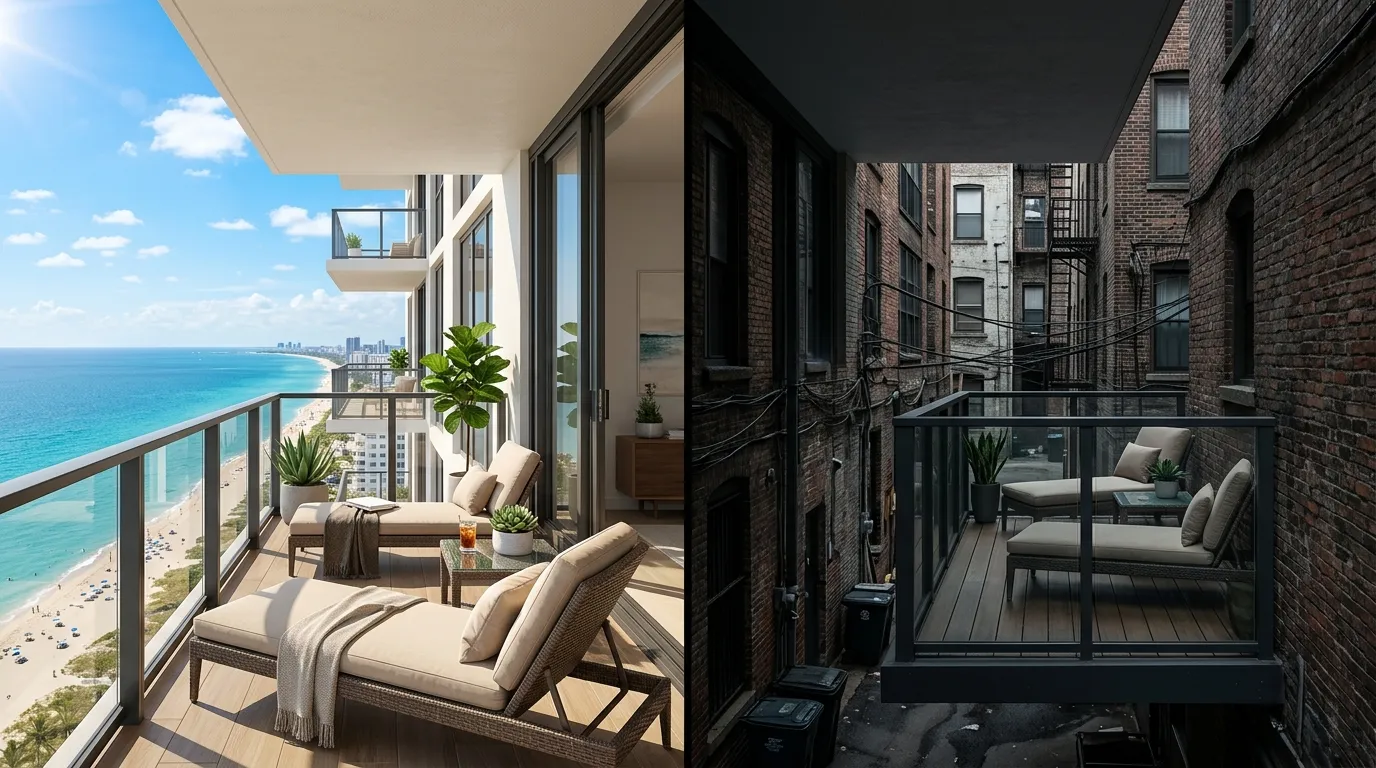 Aynı binadaki dairelerin manzara ve cephe farklılıklarından doğan değer farkını (şerefiye) gösteren karşılaştırmalı görsel.