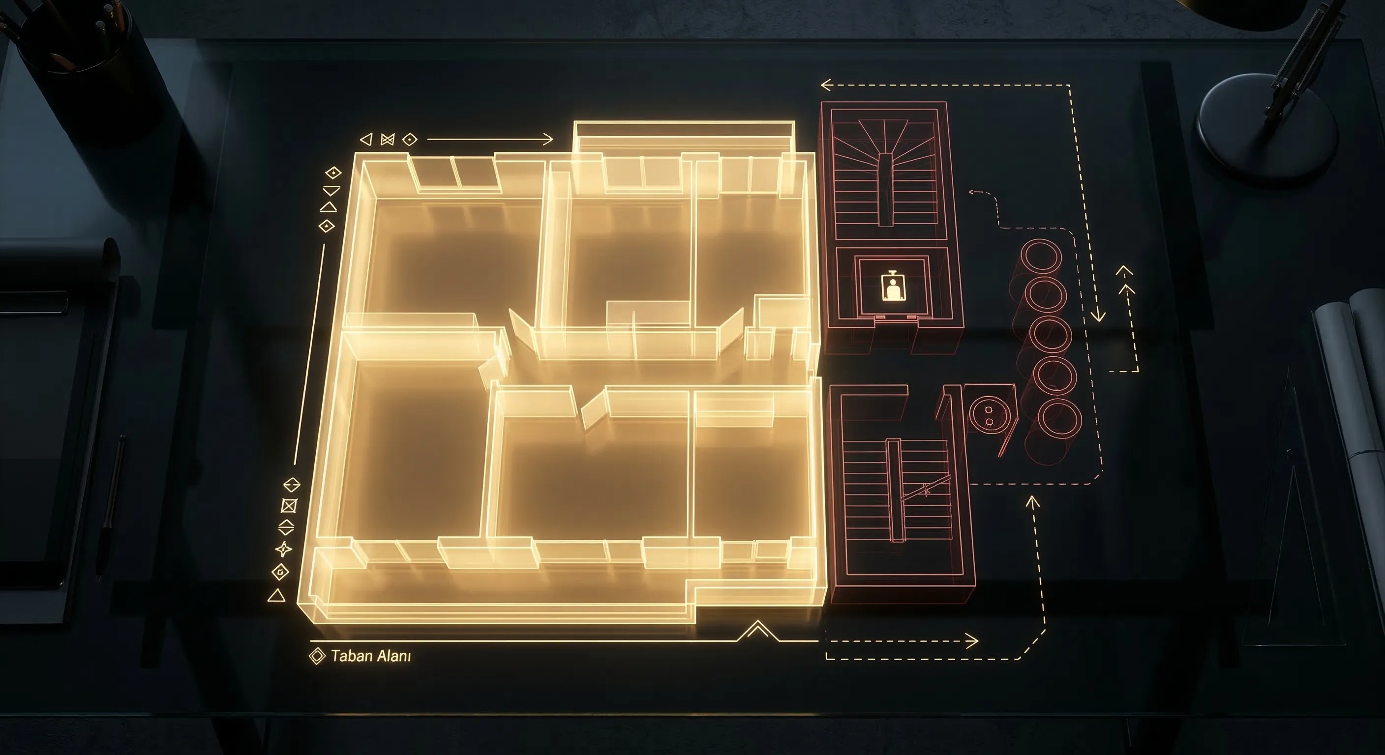 Binanın arsa üzerinde kaplayacağı maksimum taban alanını belirleyen TAKS (Taban Alanı Katsayısı) hesaplama şeması.